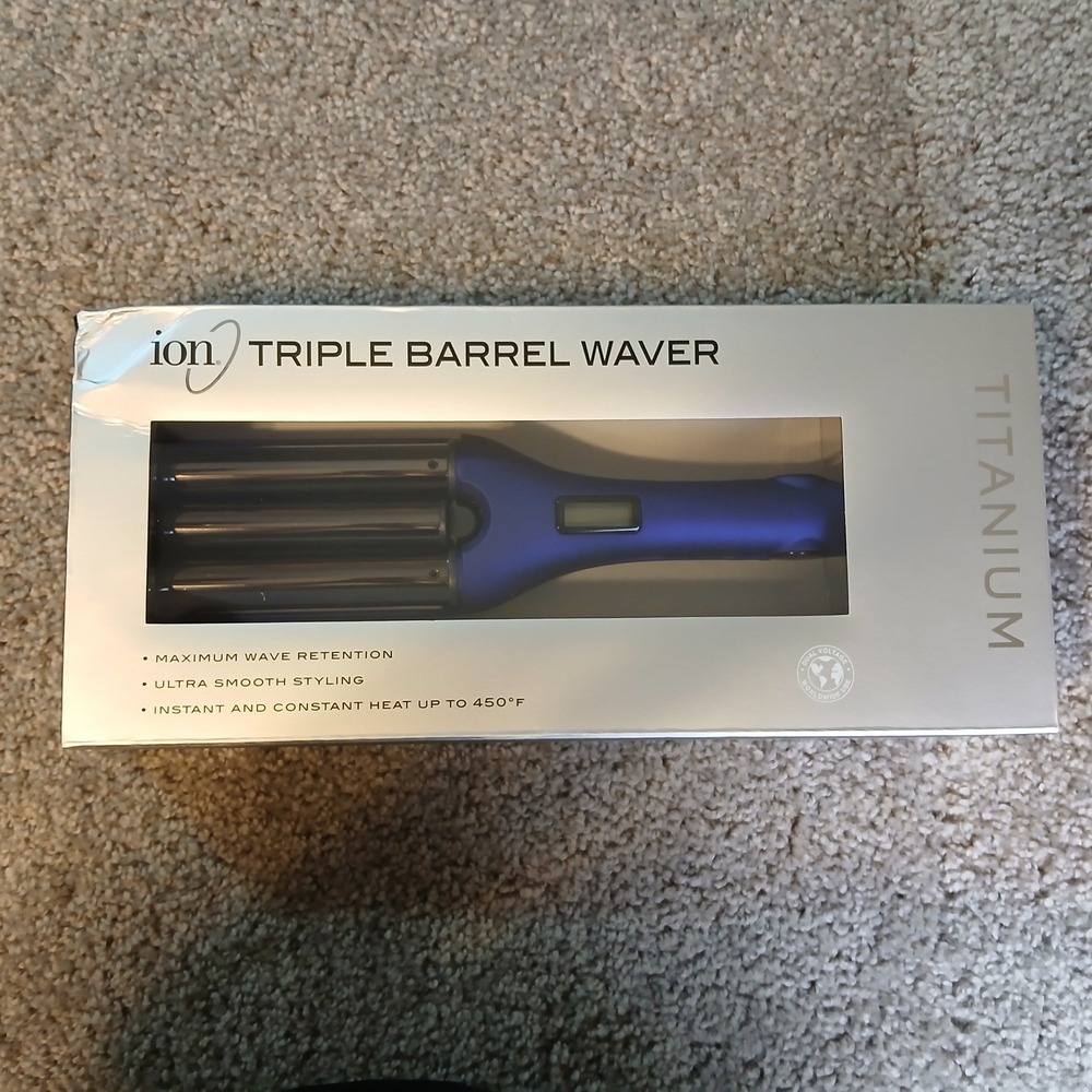 Ion Titanium Triple Barrel Waver Blue Hair Styling Iron 301197 450F Dual Voltage